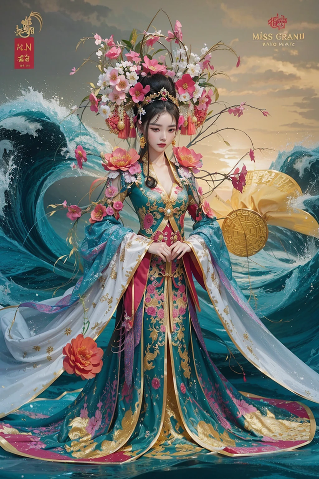 miss grand vietnam 2013 - national costume, queen of the sea mu yanling, inspired by Huang Ji, ao dai, inspired by Jin Nong, inspired by Tang Di, traditional tai costume, chinese costume, inspired by Lan Ying, inspired by Xie Sun, clothes made out of flower, a beautiful fantasy empress, chinese empress, beautiful costume