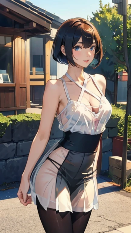 (Browsing Caution:1.3), ((Highest quality, masterpiece, 8K, High resolution, detailed)), ((A photo of a high school girl wearing see-through panties)), ((A high school girl standing with her legs open in black pantyhose)), Blazer uniform, The wind has blown her skirt up, exposing her underwear,  high school girl, Large, firm breasts, Beautiful and distortion-free face, Young and sexy gravure idol, Young and cute gravure idol, Realistic young gravure idol, Young and thin gravure idol, realistic sensual gravure idol, Japanese Goddess, Sexy Girl,(Natural Side Lighting, Cinema Lighting), Written boundary depth, Looking at the audience, Front view, 1 Girl, Asian, 15 years olr)), Perfect Face, Cute symmetrical face, Pale skin, Shiny skin, Asymmetrical bangs, Big eyes, Droopy eyes, Long eyelashes, thin, Beautiful Hair, Beautiful Face, Beautiful and beautiful eyes, Beautiful clavicle, Beautiful body, Beautiful breasts, Beautiful thighs, Beautiful legs, Beautiful fingers, (Beautiful views), evening, Droopy eyes, 