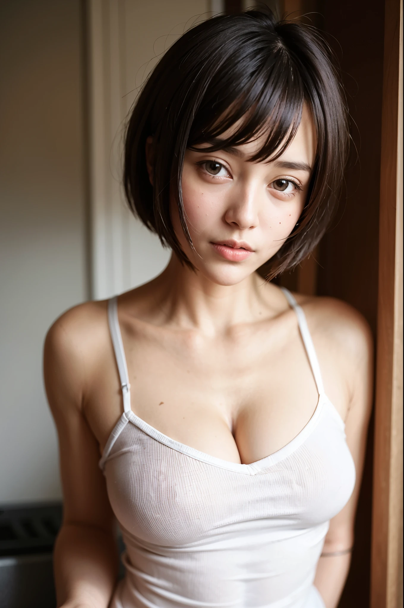 Top quality, 1 beautiful woman, super short Hair,