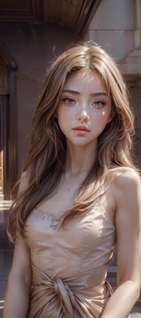 (1girl:1.3), (photorealistic:1.4), (masterpiece, top quality, best quality, official art), extreme detailed, highest detailed, (ultra-detailed), ((an extremely delicate and beautiful)), cinematic light, contemporary, silky long hair, she laying at the station, in evening, upper body, from above, shy, blush, (very sexy), (revealing clothes), (((petite))), (((exposed waist)))