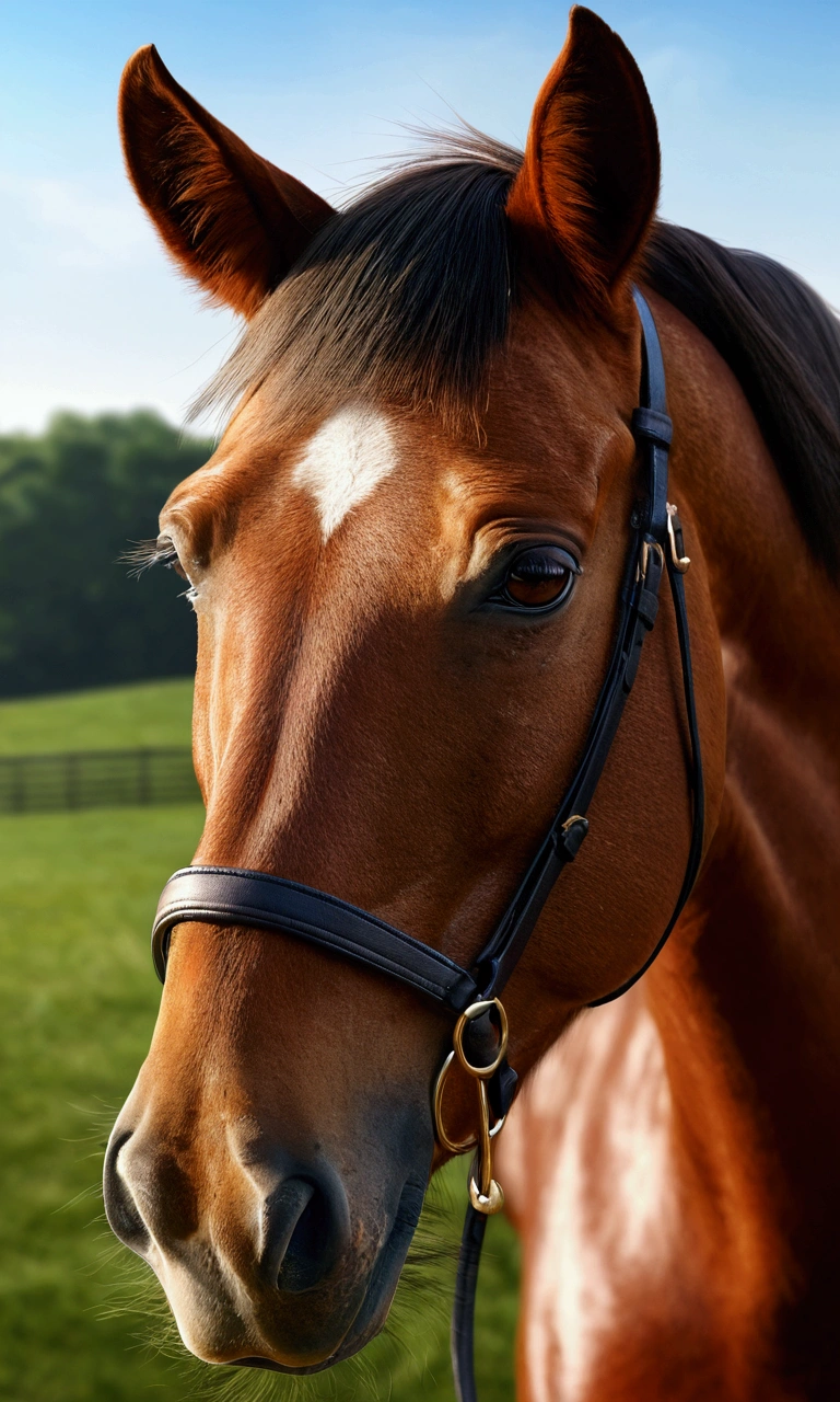 realistic detailed portrait of a brown horse, smooth skin, silky hairs, (best quality,8k,highres,masterpiece:1.2),ultra-detailed,extremely detailed,photorealistic,physical based rendering,vivid colors,natural lighting,detailed texture,elegant pose,detailed facial features,detailed eyes,detailed nose,detailed mouth,detailed veins,detailed mane,studio lighting,depth of field,cinematic composition,dramatic shadows,intricate detail