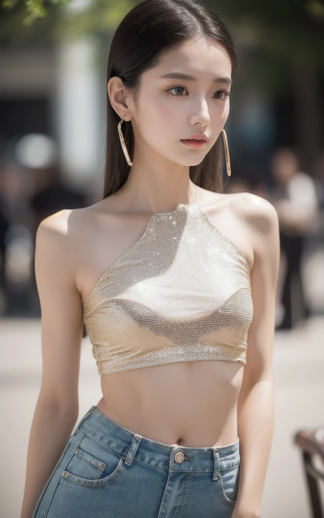 Top Quality, Masterpiece, High Resolution, 8k, ((1 girl)), (((cute skinny barely legal girl in oversized silk blouse and mini skirt, bare belly, wide neckline, deep neckline, small perky breasts, beautiful detailed eyes, beautiful detailed lips, small closed mouth, extremely detailed face, small hips))), cyberpunk apartment, moody atmosphere, dramatic and random neon colors, futuristic setting, intricate details, at night, backlit, full body shot, view from distance, (frackles), ((short hair))