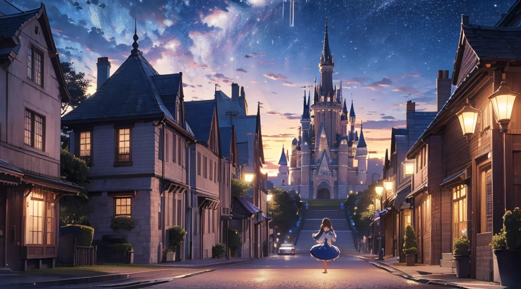 midnight、12 o'clock、Big Clock、Grand staircase in the castle、Cinderella runs away barefoot