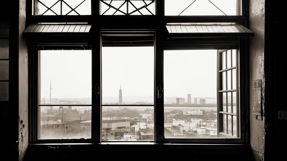dark and dirty place , window with bar , realistic