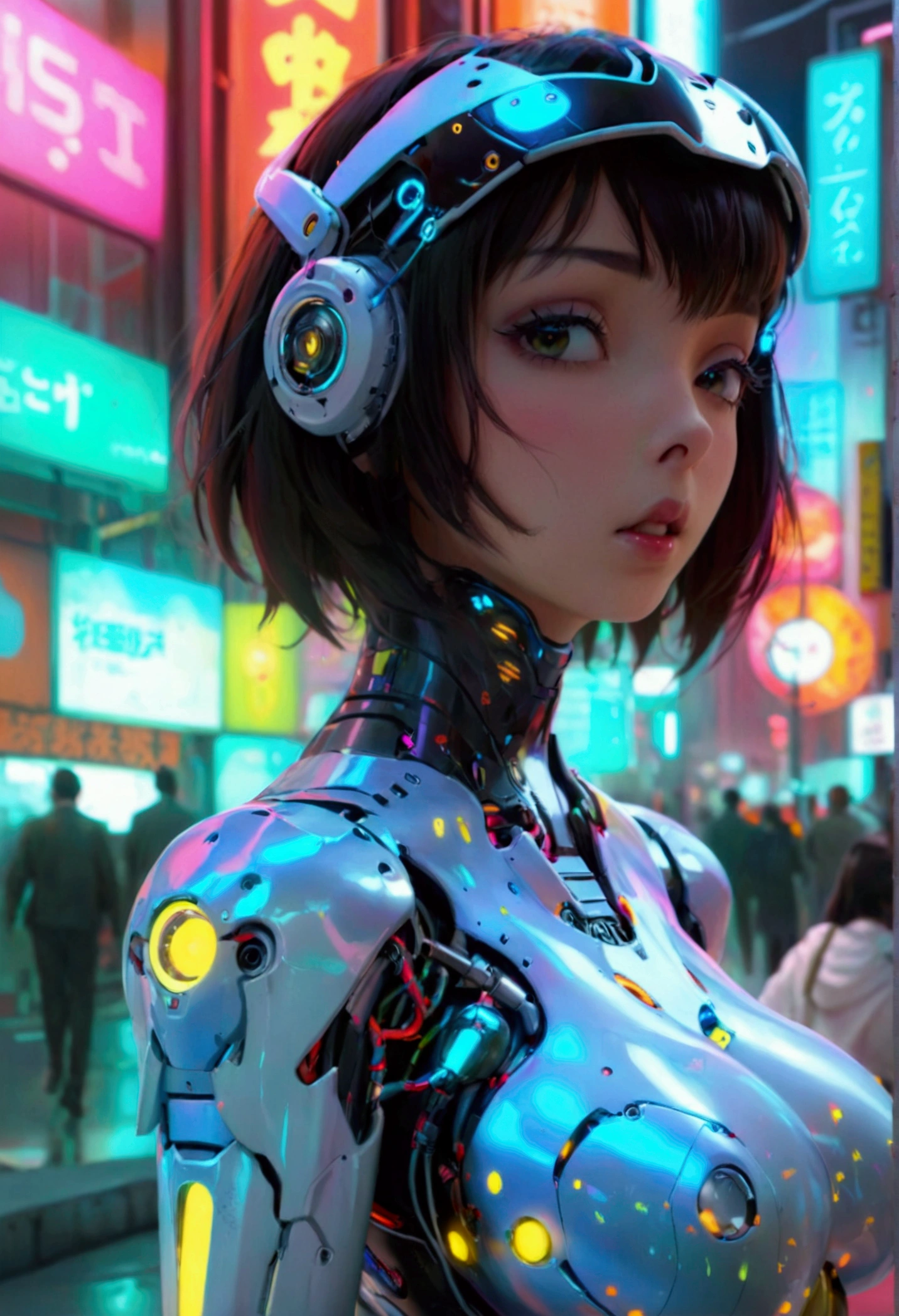 a cute woman, sexy skin-tight bodysuit, cybernetic data-ports, neon chrome color scheme, future tokyo, posing next to a matching cyber super mecha, masterpiece, best quality, 8k, hyperrealistic, extremely detailed, cinematic lighting, volumetric fog, dramatic atmosphere, intricate details, photorealistic, digital art, concept art, sci-fi, cyberpunk
