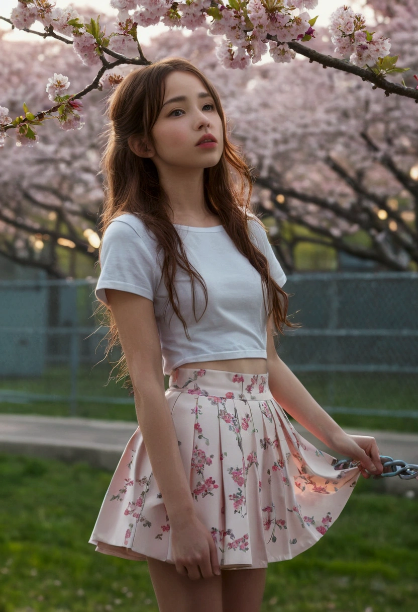 1girl, nude, branch, building, chain-link fence, cherry blossoms, fence, long hair, outdoors, petals, pleated skirt, rain, short sleeves, solo, standing, tree,
sky,street,Raw, cinematic shot, (sharp focus:1.5), (photorealistic:1.4), twilight lighting, volumetric lighting, ultra high res, 16K,dramatic lighting,