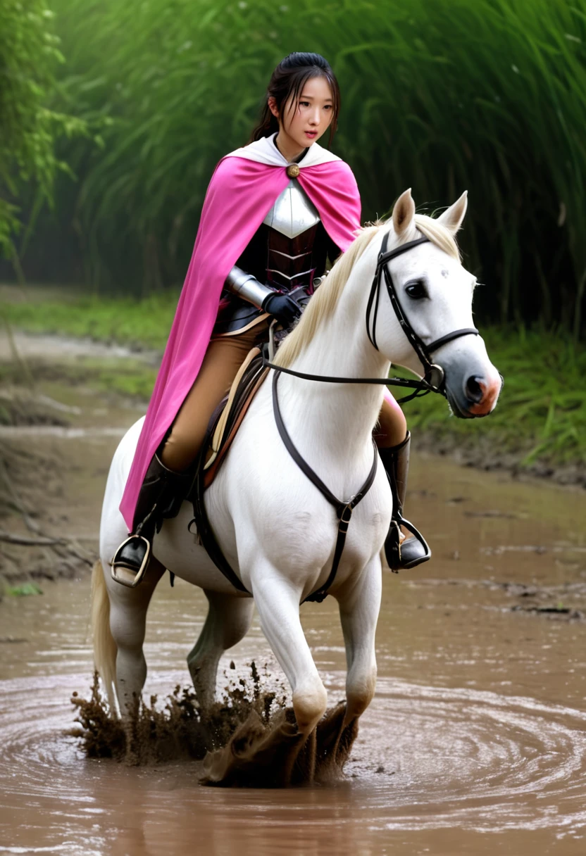 (((masterpiece))),(((Highest quality))),((Tabletop:1.4, Highest quality)), (Realな写真:1.4), in the muddy river,
((1 cute girl knight)),rodeo,horse standing,Surprised face,stumble,aggressive,slouch,horse standing, prancing horse in pitfall,cute,Napoléon horse sliped in pitfall,in the pitfall,Uplifting,Naughty,
(超High resolution:1.2),, wonderful, Very detailed CG Unity 8k wallpaper, Very detailed, High resolution,fat horse ridden by japanese girl,Plump,Double,Pink armor and cape,Soaking in the swamp,Mud Splash,
Soft Light, Beautiful detailed girl, Droopy eyes,Very detailedな目と顔, Beautiful and exquisite nose, Beautiful and exquisite, horse ridden by a girl can't stand up because its drowned in the sticky muddy pitfall:10.0 ,Displeased face:4.0,Real,Stir,Anatomically correct,action horse riding scene while struggle fighting