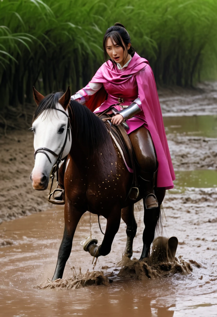 (((masterpiece))),(((Highest quality))),((Tabletop:1.4, Highest quality)), (Realな写真:1.4), in the muddy river,
((1 cute girl knight)),rodeo,horse standing,Surprised face,stumble,aggressive,slouch,horse standing, prancing horse in pitfall,cute,Napoléon horse sliped in pitfall,in the pitfall,Uplifting,Naughty,
(超High resolution:1.2),, wonderful, Very detailed CG Unity 8k wallpaper, Very detailed, High resolution,fat horse ridden by japanese girl,Plump,Double,Pink armor and cape,Soaking in the swamp,Mud Splash,
Soft Light, Beautiful detailed girl, Droopy eyes,Very detailedな目と顔, Beautiful and exquisite nose, Beautiful and exquisite, horse ridden by a girl can't stand up because its drowned in the sticky muddy pitfall:10.0 ,Displeased face:4.0,Real,Stir,Anatomically correct,action horse riding scene while struggle fighting