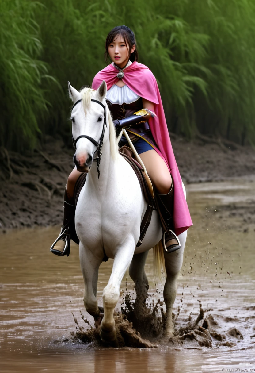 (((masterpiece))),(((Highest quality))),((Tabletop:1.4, Highest quality)), (Realな写真:1.4), in the muddy river,
((1 cute girl knight)),rodeo,horse standing,Surprised face,stumble,aggressive,slouch,horse standing, prancing horse in pitfall,cute,Napoléon horse sliped in pitfall,in the pitfall,Uplifting,Naughty,
(超High resolution:1.2),, wonderful, Very detailed CG Unity 8k wallpaper, Very detailed, High resolution,fat horse ridden by japanese girl,Plump,Double,Pink armor and cape,Soaking in the swamp,Mud Splash,
Soft Light, Beautiful detailed girl, Droopy eyes,Very detailedな目と顔, Beautiful and exquisite nose, Beautiful and exquisite, horse ridden by a girl can't stand up because its drowned in the sticky muddy pitfall:10.0 ,Displeased face:4.0,Real,Stir,Anatomically correct,action horse riding scene while struggle fighting