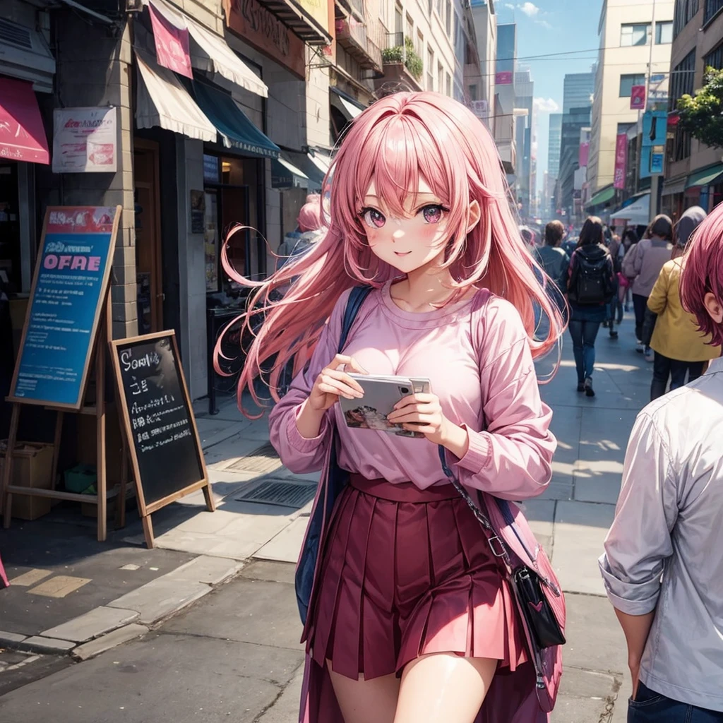 Girl anime with pink hair happy face