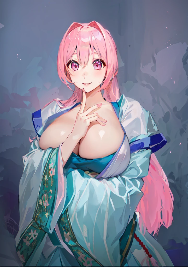 Pink Hair、Anime Girl,Pink eyes, Produced in collaboration with Anime Painter Studio, In the anime painter studio, ,  Sonison，超级Sonison，Celluloid，Three Kingdoms，Chinese style，antiquity，Hanfu，，Huge Breasts，Good shape，Pink ponytail，Pink long hair，Costume，包不住的Huge Breasts，Cute girl，Noble,Pink long hair，Smile，Satomi light diamond，Blazing Horse，Makeup on the lips，Light pink lips，Sexy lips，sonic，honoka，huge ，big boods