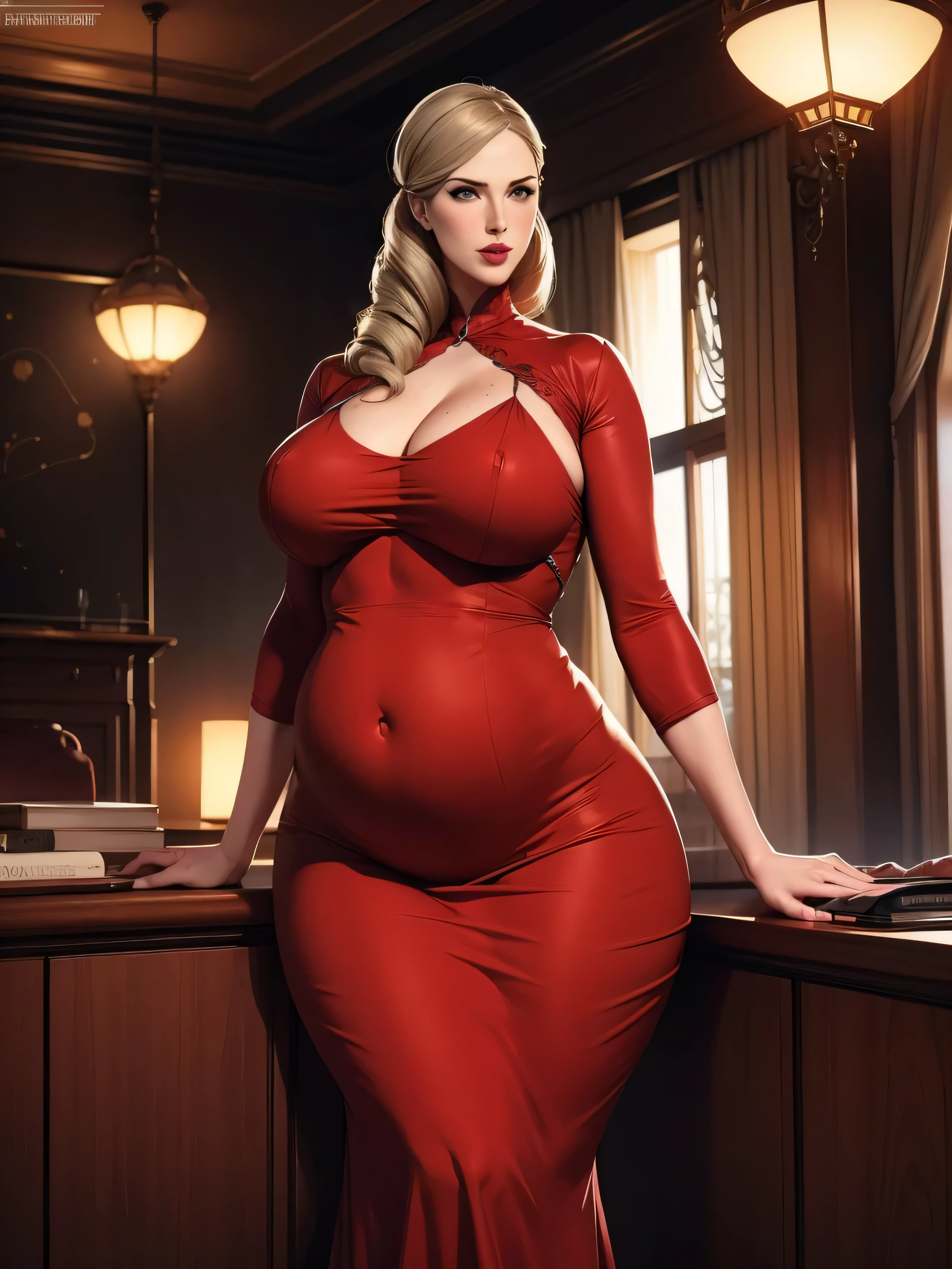 65-year-old female teacher, blonde(Long Straight), Cowboy Shot, Red sexy long dress, A light smile, White Stockings, 8K, Green Hair, 8K 円, High quality illustrations, Dynamic Lighting, Exquisite detail, pregnancy９months female,Nicole Kidman,Mature Woman, Mom Type, Mom Type, Very large breasts:1.7,Curvaceous figure, Bright red lips, Perfect body, Sensual appearance, Curvy Model, Very plump body, Sensual body, Plus Size Women, Attractive plus size model, Illustration of a curved hourglass,blue eyes: 1.7. Shine:1.2,Standing pose,(Glaring at the camera), Nicole Kidman, pregnancy９months female, Very large breasts:1.7,65-year-old female teacher, blonde(Long Straight), Red sexy long dress,