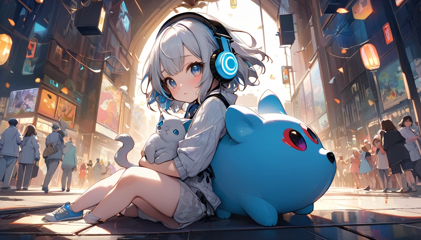 Highest quality, Super quality, 16K, Incredibly absurd, Very detailed, 2.5D, Delicate and dynamic depiction,people、Cute girl with headphones、A cool pet by your side