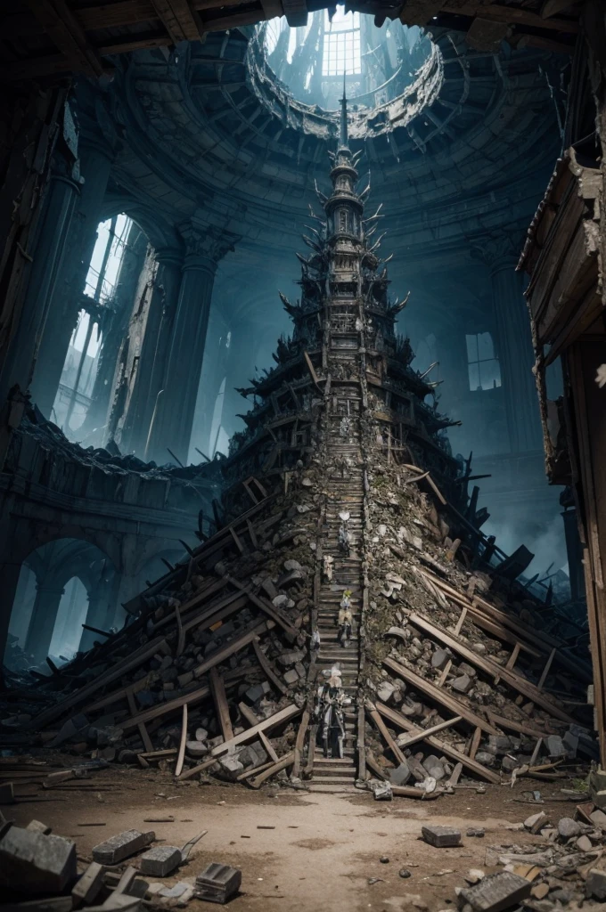 kingdom destroyed in complete chaos anime scenery a pile of bones