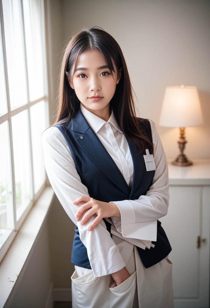 8k, raw photo, best quality, masterpiece, realistic, photo realistic, clear, professional lighting, beautiful face, best quality,ultra high res, realistic japanese beautiful, Super detailed, 1girl,full body, hip vent