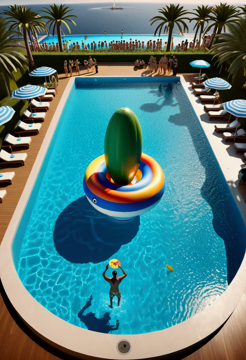 (Pool parties), a vibrant pool  set in a futuristic eco-city, where the latest in aquatic technology seamlessly blends with nature. The pool, a vast, crystal-clear bioluminescent body of water, glows with an iridescent palette that shifts with the underwater currents, casting a dreamy ambiance over the entire scene, full body, (Photography), panoramic view, award-winning, cinematic still, emotional, vignette, dynamic, vivid, (masterpiece, best quality, Professional, perfect composition, very aesthetic, absurdres, ultra-detailed, intricate details:1.3)