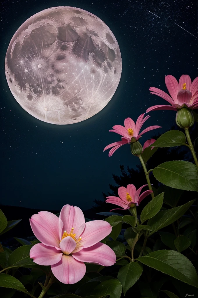 Beautiful moon and flower picture for night