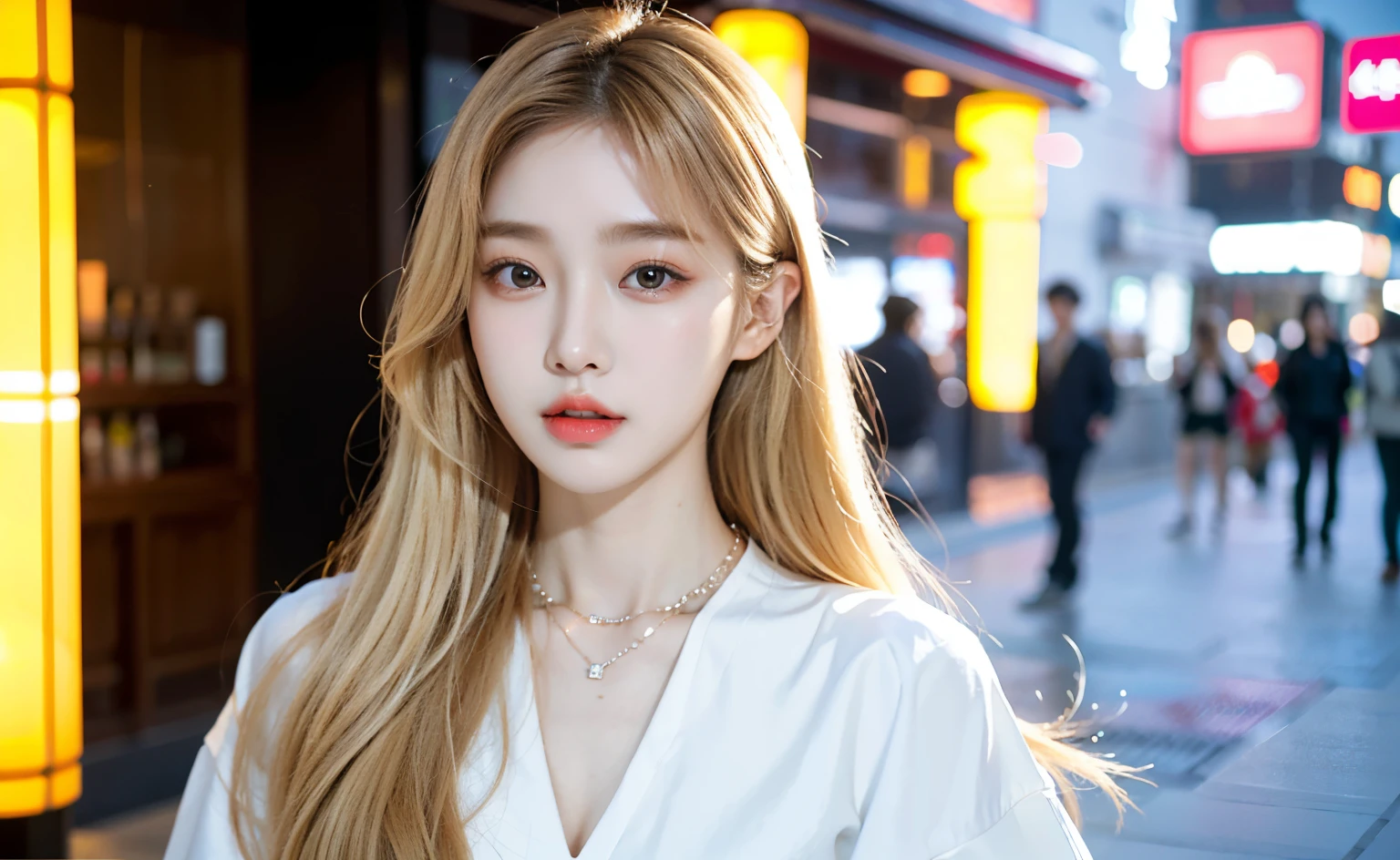 woman  wearing necklace, Stunning young Korean woman, beautiful korean girl, Best Face, Beautiful young Korean woman, Asian girl with long hair, Young and lovely Korean face, With long hair and sharp eyes, korean girl, 19 year old girl, girl cute face, Popular Korean Makeup、Realistic、reality、Street Snap、Light blonde