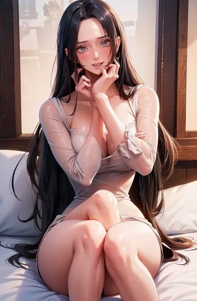 best quality, masterpiece, highly detailed,1girl, Boa Hancock, , (masterpiece:1.5), Detailed Photo, Smiling, Sexy, (8K, Best Quality: 1.4), (1girl), Beautiful Face, (anime realistic Face), (Black Hair, long Hair: 1.3), Beautiful Hairstyle, Realistic eyes, beautiful detail eyes, (white skin), beautiful skin, absurd, attractive, ultra high resolution, ultra realistic, high definition, golden ratio, (sexually aroused:1.5), Pinkish white skin, cool white light, Beautiful , white background, pink soft white light, Wear a black bodycon dress, (messy hair:1.5), (masturbate:1.5), photorealistic, lip gloss, realistic, best quality, ultra high resolution, depth, pastel color, natural shading, focus on the face, just the face, looking at the viewer, long hair, black hair, brown and well-detailed eyes, black dress, gloves, anatomically correct