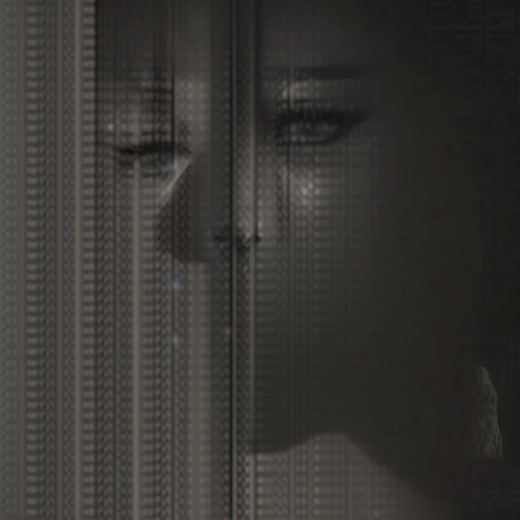 Image of a woman with a mobile phone in her hand, text and a pale young woman, anime girl in ASCII art style, ASCII art, alexandra fomina, ASCII, perfect young woman, highly detailed vfx portrait, promo art, highly detailed vfx portrait of, close-up portrait film still, face made of notation