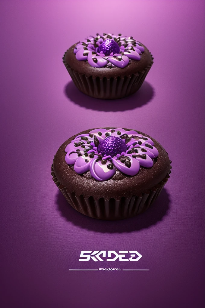 Create a purple and black logo in a commercial style with a brigadeiro design on top 