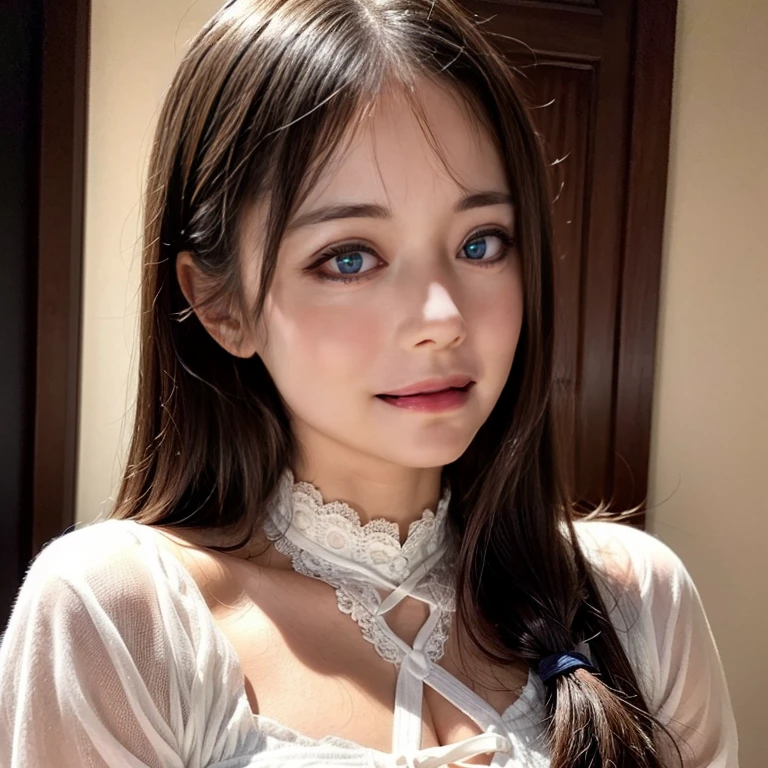 a beautiful woman in an extremely detailed (side lace up dress:1.28), highly detailed face and eyes, delicate facial features, dynamic pose, intricate lace pattern, soft lighting, cinematic lighting, bright color palette, photorealistic, 8k, hyperrealistic, masterpiece