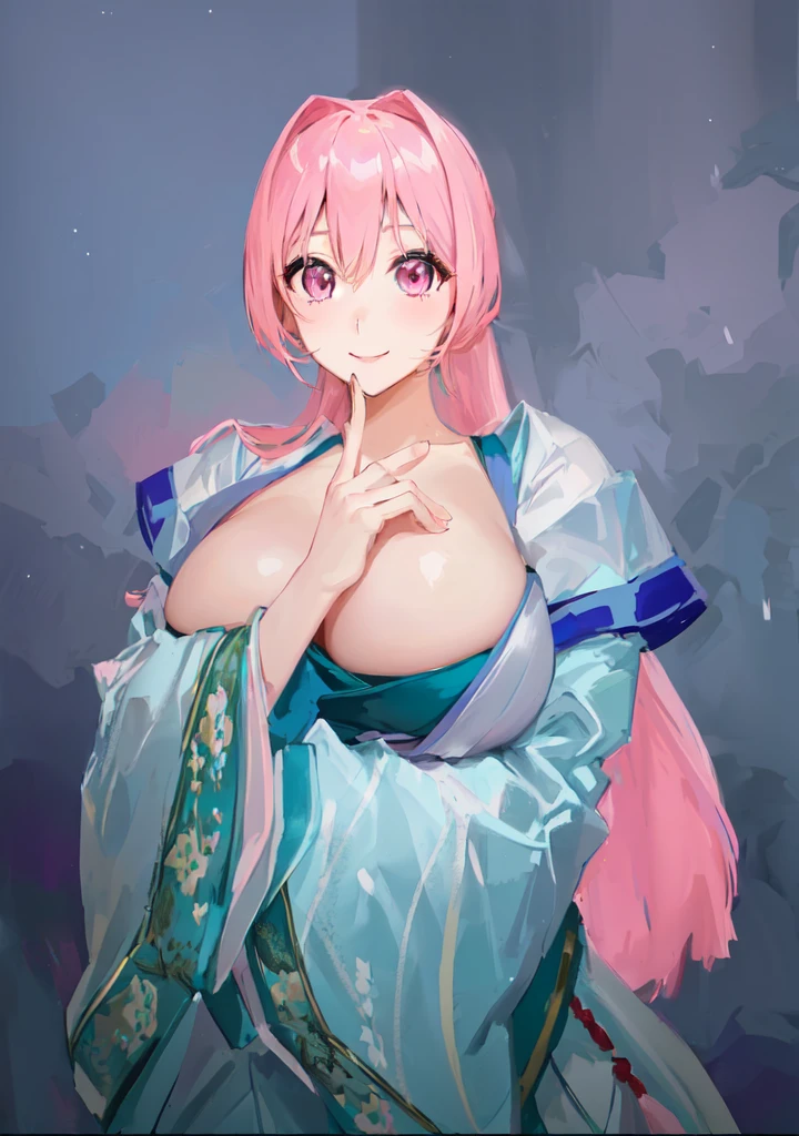 Pink Hair、Anime Girl,Pink eyes, Produced in collaboration with Anime Painter Studio, In the anime painter studio, ,  Sonison，超级Sonison，Celluloid，Three Kingdoms，Chinese style，antiquity，Hanfu，，Huge Breasts，Good shape，Pink ponytail，Pink long hair，Costume，包不住的Huge Breasts，Cute girl，Noble,Pink long hair，Smile，Satomi light diamond，Blazing Horse，Makeup on the lips，Light pink lips，Sexy lips，sonic，honoka，huge ，big boods