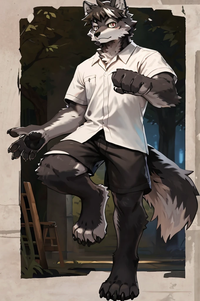 (Thin arms),(Thin legs),masterpiece, best quality, Official Art, Extremely detailed CG unified 8k wallpaper, Ultra Detailed, Best Illustration, , Ink fur, hairy male, Wolf Boy, hairy, Ink fur, 1 Boy,, male focus,, Striped hair, Wolf ears, Animal ears, Single speaker, Ink fur, Bangs, dark hair, White highlights, Medium Hair, Solitary, Ink tail,hairy尾巴,(Black pupil),High target,(campus),,barefoot,(Sexy),((High target and strong)),side,(Delicate eyes:1.2),Inky eyes,male,Solitary,(Inky pupils),(Detailed face),(Sharp eyes),Permanent,(Detailed hands),(Foot details),aldult,type,Moderate,Long legs,(Detailed fingers),(Delicate eyes),(White shirt),(Black shorts),easy,(Big Bag)
