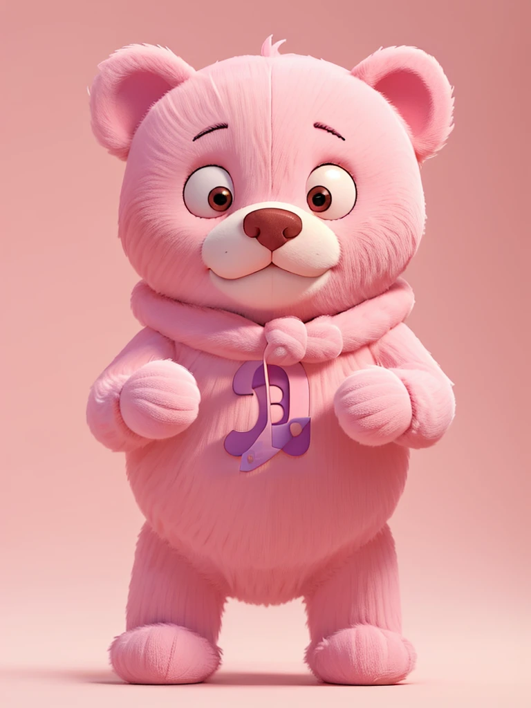 large letter L, pastel pink color, well designed, without fancy details, with a teddy bear hiding behind the letter, without background