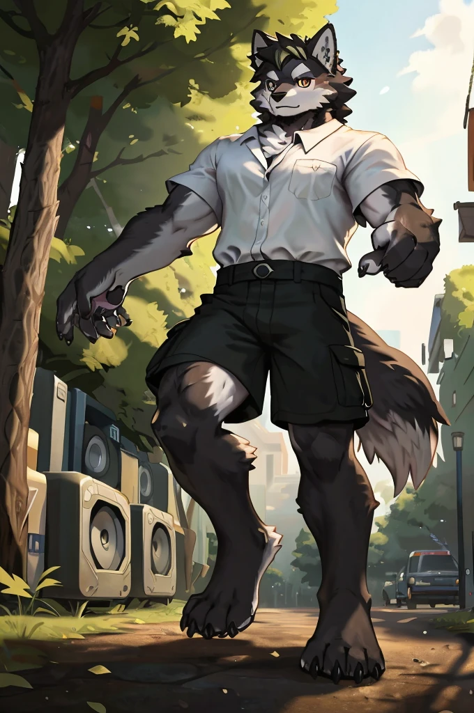 (Thin arms),(Thin legs),masterpiece, best quality, Official Art, Extremely detailed CG unified 8k wallpaper, Ultra Detailed, Best Illustration, , Ink fur, hairy male, Wolf Boy, hairy, Ink fur, 1 Boy,, male focus,, Striped hair, Wolf ears, Animal ears, Single speaker, Ink fur, Bangs, dark hair, White highlights, Medium Hair, Solitary, Ink tail,hairy尾巴,(Black pupil),High target,(campus),,barefoot,(Sexy),((High target and strong)),side,(Delicate eyes:1.2),Inky eyes,male,Solitary,(Inky pupils),(Detailed face),(Sharp eyes),Permanent,(Detailed hands),(Foot details),aldult,type,Moderate,Long legs,(Detailed fingers),(Delicate eyes),(White shirt),(Black shorts),easy,(Big Bag)