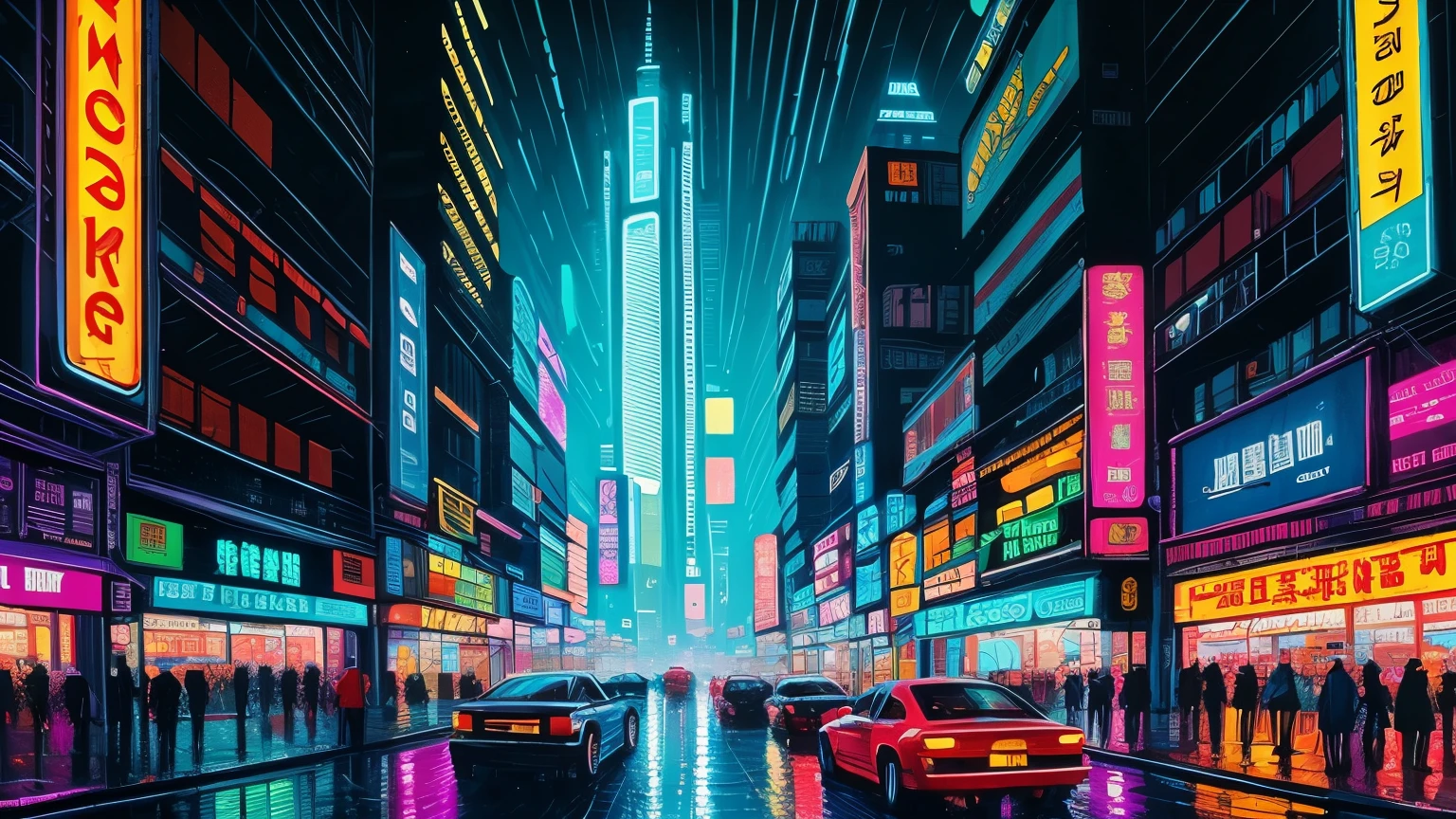 ((best quality)), ((masterpiece)), (detailed), neon city, busy street, cyberpunk. cyber city