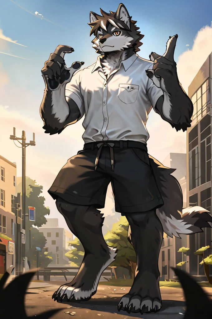 (Thin arms),(Thin legs),masterpiece, best quality, Official Art, Extremely detailed CG unified 8k wallpaper, Ultra Detailed, Best Illustration, , Ink fur, hairy male, Wolf Boy, hairy, Ink fur, 1 Boy,, male focus,, Striped hair, Wolf ears, Animal ears, Single speaker, Ink fur, Bangs, dark hair, White highlights, Medium Hair, Solitary, Ink tail,hairy尾巴,(Black pupil),High target,(campus),,barefoot,(Sexy),((High target and strong)),side,(Delicate eyes:1.2),Inky eyes,male,Solitary,(Inky pupils),(Detailed face),(Sharp eyes),Permanent,(Detailed hands),(Foot details),aldult,type,Moderate,Long legs,(Detailed fingers),(Delicate eyes),(White shirt),(Black shorts),easy,(Big Bag)