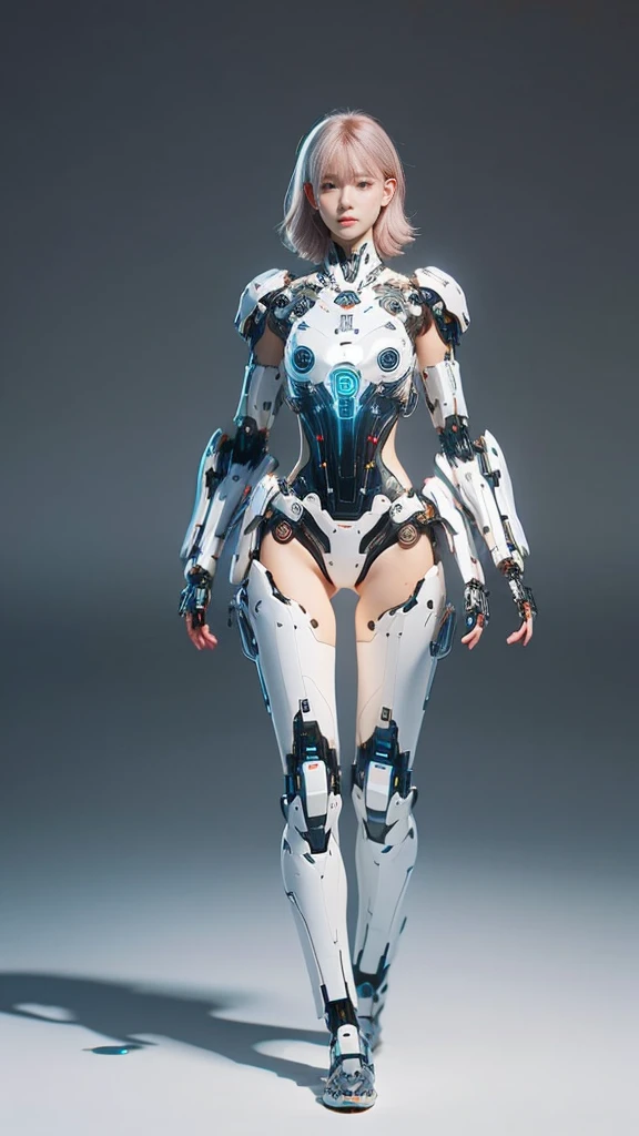{{best quality, 1080P, Masterpiece, Ultra high resolution, photorealistic, ultra realism, Realistic skin texture, Extreme skin detail, dslr, Detailed eyes, Facing the camera, very beautiful face, Concise facial structure, Pale skin, Realistic skin texture, Extreme skin detail, oc render reflection textures, Realistic light and shadow, Single picture, alone, The body is slim and balanced., Age 20, Height 170, ????? girl, Nude, no underwear, A girl with the body of a mechanical robot., Transparent futuristic black glass mech armor suit, The mechanical ?????? is attached to the neck., The robot circuit is stuck in the middle of the back., flat stomach, Woman with perfect robot arms and legs, full body view, Whole body photo.}}