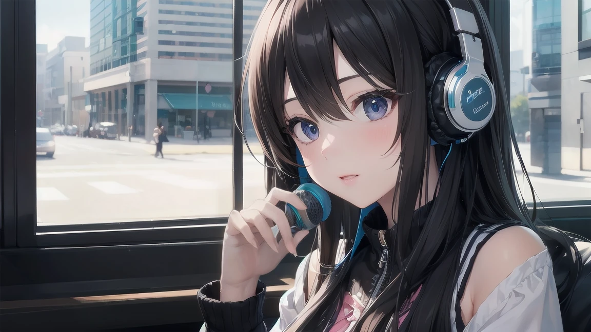 Highest quality, Super quality, 16K, Incredibly absurd, Very detailed, 2.5D, Delicate and dynamic depiction,people、Cute girl with headphones、Pets nearby