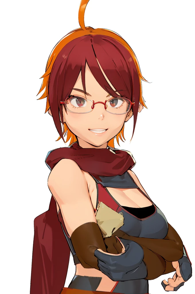 beautiful girl,older sister,Arms crossed,Black Gloves,Glasses,Fearless smile,Red scarf,4K,8K,Highest quality