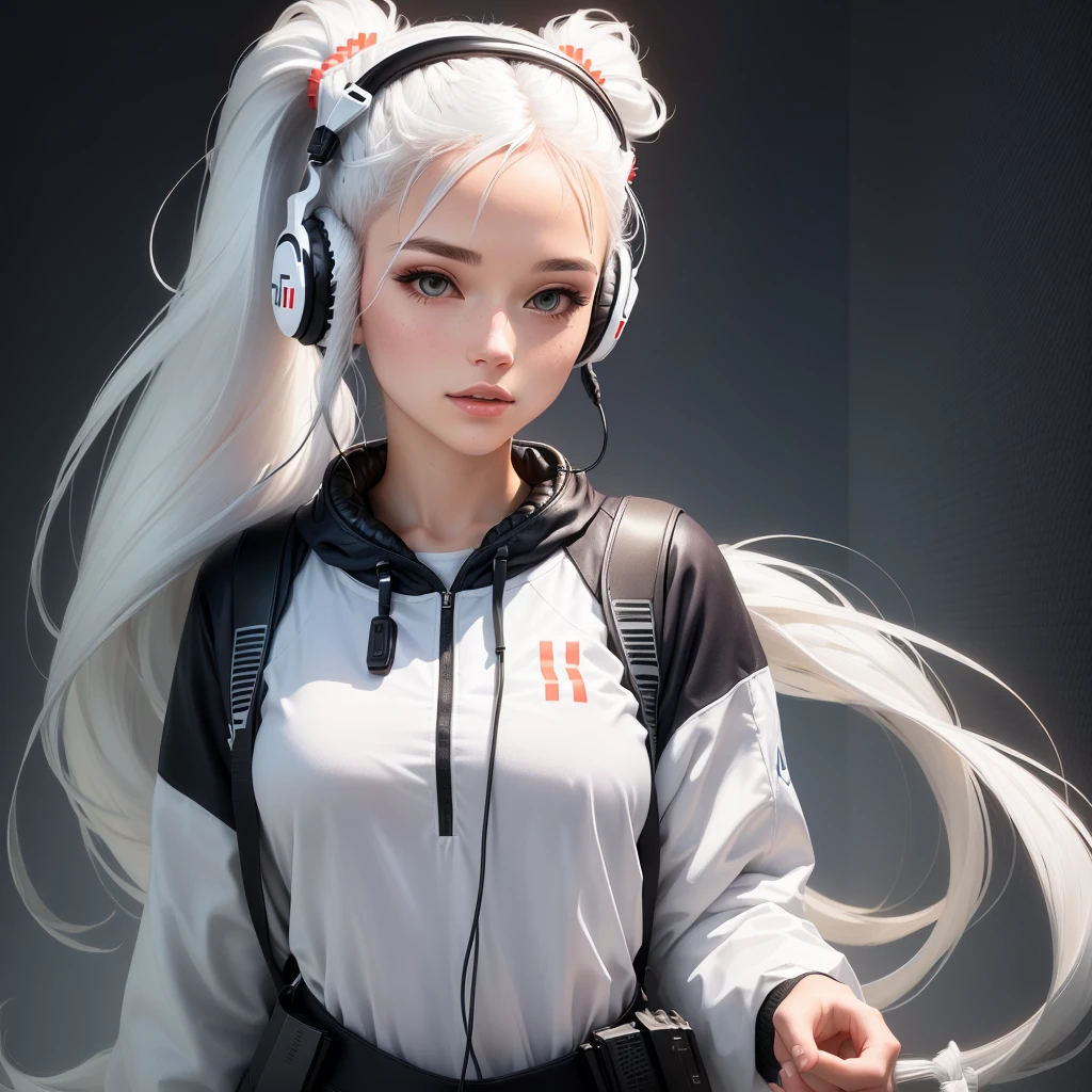 Woman with white ponytails hairs and headphones in binary code world Redbubble