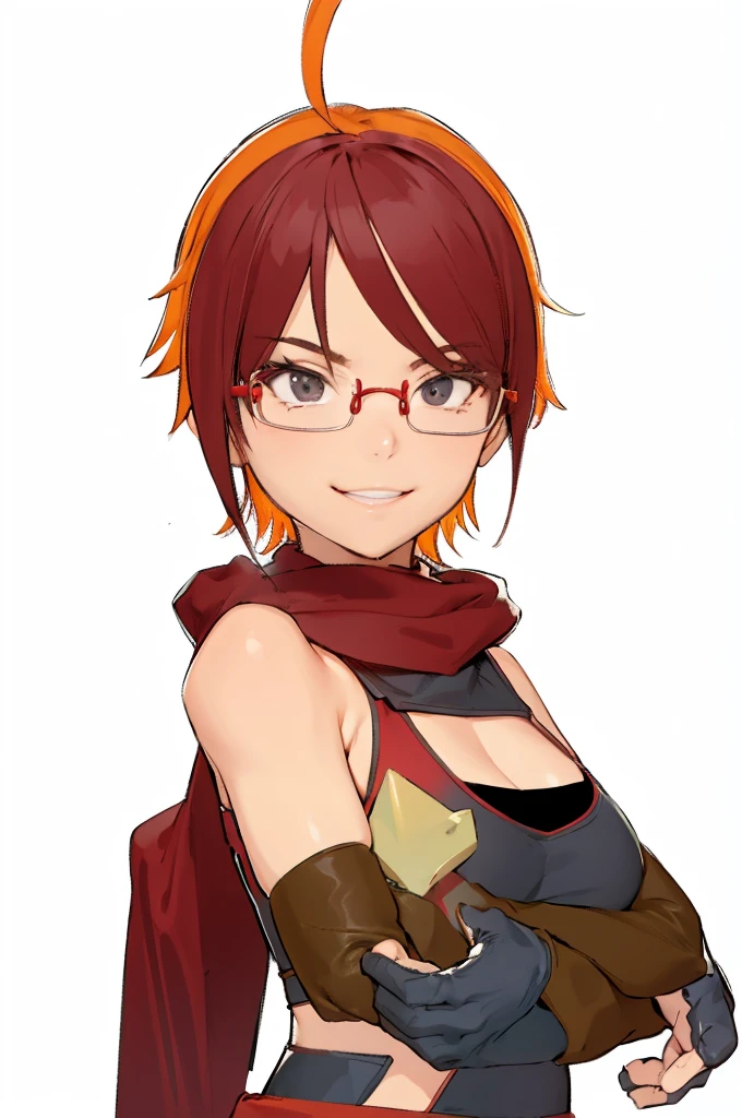 beautiful girl,older sister,Arms crossed,Black Gloves,Glasses,Fearless smile,Red scarf,4K,8K,Highest quality