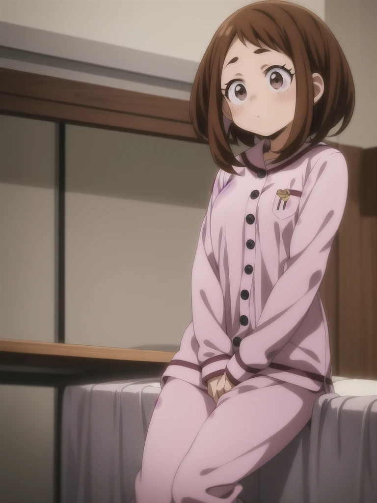 Ochaco Uraraka, wearing pajamas, nice environment, super detailed, high quality