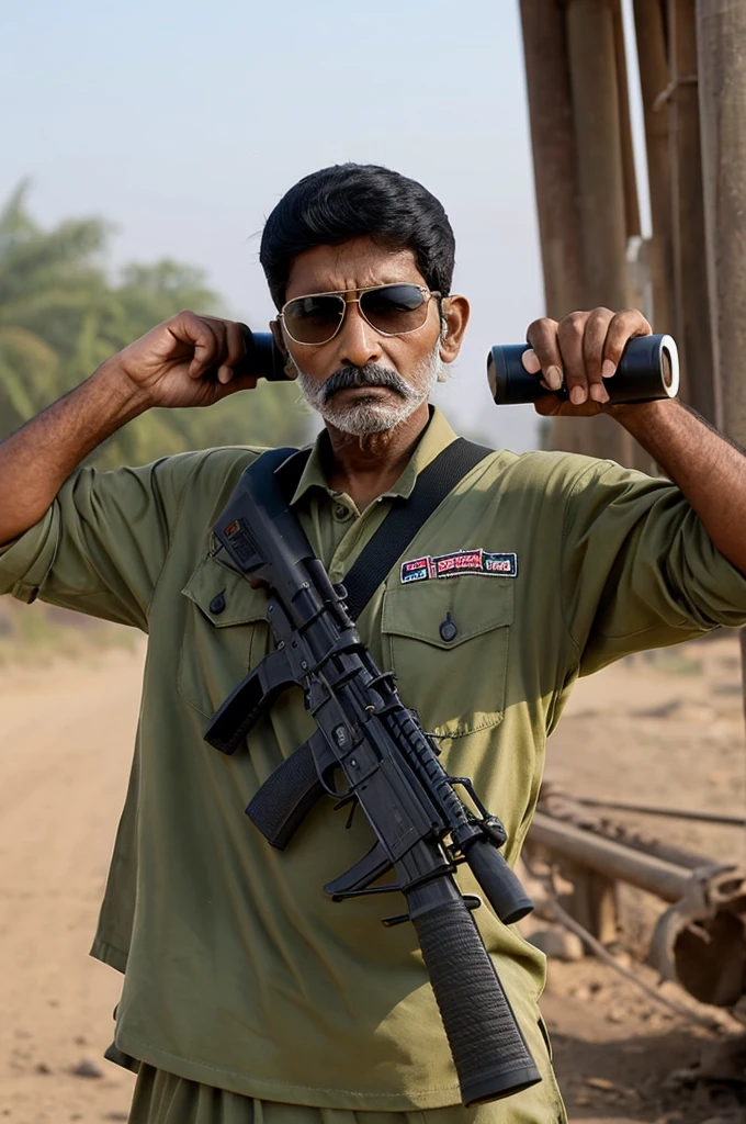 A 21 year Indian man holding rifle gun with attitude