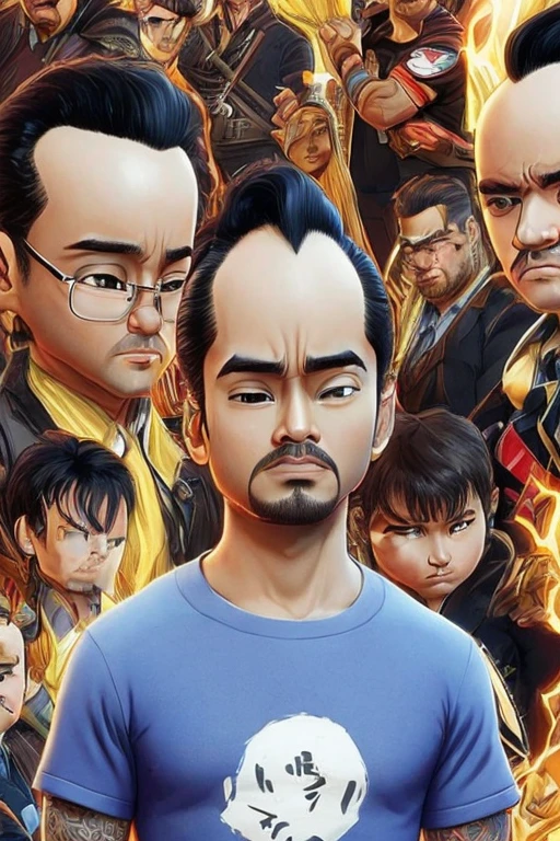 ((hair, Ultra-high resolution, Highest quality, masterpiece: 1.2) Japan comedians,Portrait of Hiroya Yamazaki of Untouchable, ,Incredibly small eyes,Overwhelmingly small forehead,Extremely small eyebrows,Work clothes,A face like home base,Square face,Very narrow eyes,Single eyelids,Short Hair,No beard,Japanese,Asian,Big Head,Big face,Beardless face,