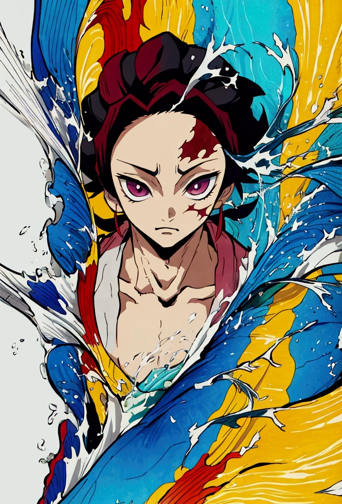 Kimetsu no yaiba style best quality 0.8, Sabito, adult, 20 years, water hashira, scar on left half face