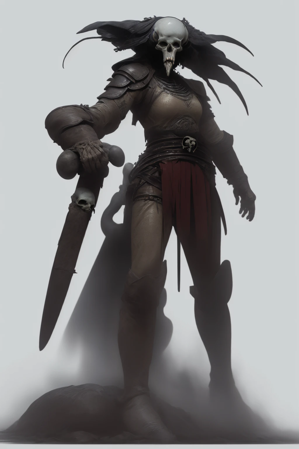 plano general, whole body,Bloom, monochrome, ink sketch, black and white, ((1 ogre alone, strong and robust, dynamic pose, with shoulder pads and leather bones, large and sharp fangs, leather belt with a skull:1.5)), fighting stance, looking at the viewer, wide, by the floating, hanfu, Chinese clothing, long sleeves, (abstract ink splash:1.2), White background, Highly detailed, HD, 8k