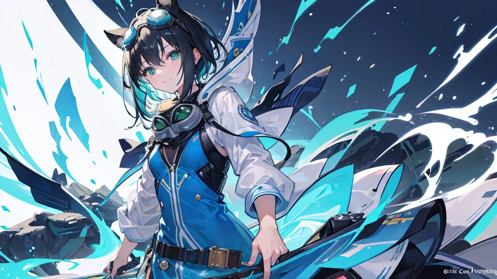 Cowboy Shot, Animal ears, Revealing clothing, (Put goggles on your head:1.3), Blue Theme, otoko no ko,, ultra detailed, masterpiece, Highest quality, beautiful, detailed,, ultra detailed, masterpiece, Highest quality, alone, smile, One girl, Green Eyes, short hair, Black Hair, bangs, Hair between the eyes, Messy Hair, (Put goggles on your head:1.2),
information
