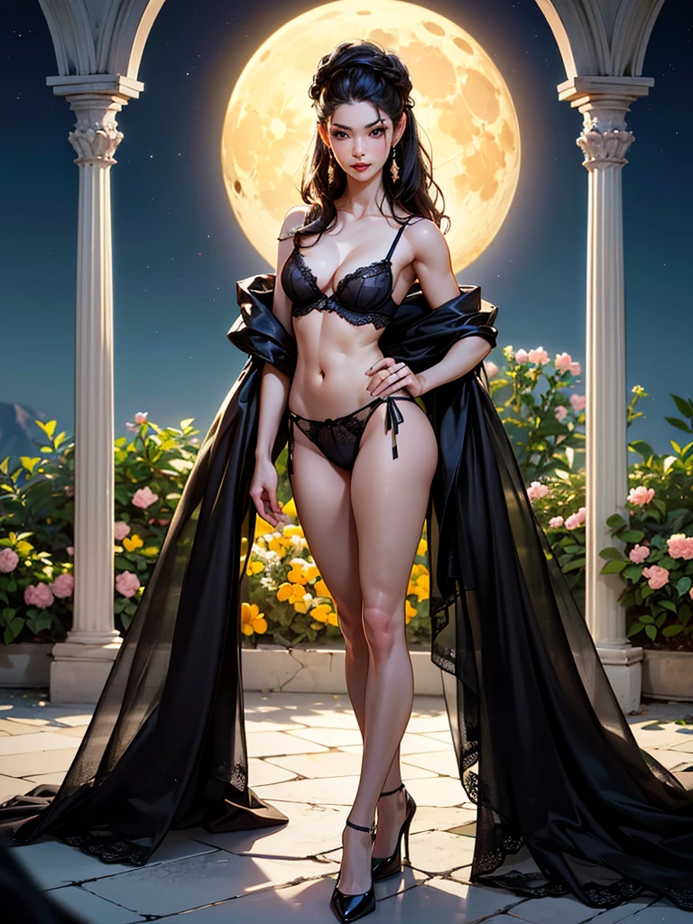 (best quality, masterpiece, ultra detailed, ultra high res, photorealistic, raw photo, absurdres, absolutely resolution:1.5),(An extremely delicate and beautiful work:1.4)(best quality color photo of a beautiful woman in a blue bra and pantie, haute couture fashion shoot, Advertising photo for luxury lingerie brand, medium long shot, :1.5),
Brake French luxury lingerie brand, (The brand concept is that lingerie gives women beauty, femininity, and confidence,)
Brake (the lingerie has a bold, sensual, and romantic design,:1.3), (Lingerie that makes a woman's body shine and makes her feel passionate),The ultimate lingerie that women all over the world aspire to, (very delicate lace lingerie:1.2), sexy lingerie, elegant and sophisticated fashion,
Brake (The woman is a 28-year-old global super model:1.4),(beautiful figure, Perfect female body,skinny physique:1.5), (she is the embodiment of beauty and allure), A very beautiful and sexually attractive woman, sensual and seductive, asian beauty,(her flowing hair cascades gracefully, perfectly complemented by tasteful and elegant makeup:1.3) ,(black hair), (detailed face), looking at viewer, detailed eyes, black eyes, lustrous lips ,(subtle smile),cleavage, (slim body, muscular),
Brake (the woman is standing in the garden, tropical , summer, moon:1.3),(fantasy, fractal art :1.2)