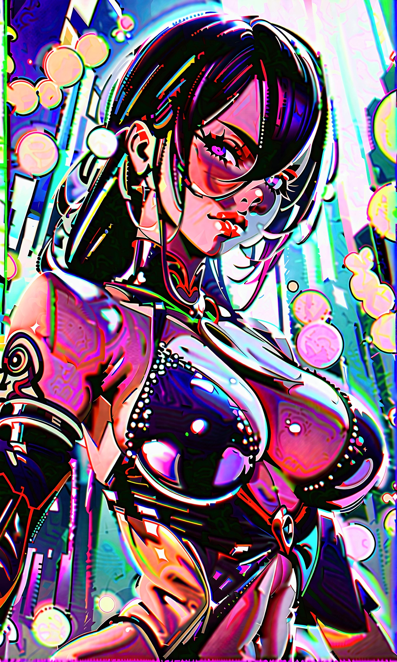 busty bimbo bayonetta, sexy pose, (((bayonetta))), (sexy facial features), (bayonetta body shape), glossy eyes, glamorous, winking ((beautiful)), smooch lips, sexy, ((hyper sexualized)), raunchy, hourglass body, ((sexy)), spear, ((perfect)), (feminine), detailed bayonetta outfit, sexy hips, voluptuous round juicy breasts, underboob, voluptuous round strong ass, strong thighs, hip cleavage, full shapely body, curvy, jewelry, vibrant aura, smooth shiny skin, (sexy lighting), city skyline background, smooth clean lines, ultra textured, highest resolution, maximum quality, max detail, vivid colors, max texture, energetic composition, dramatic lighting, crystal clear, depth perspective, high contrast, seamlessly blended, photorealistic, chromatic aberration, subpixel precision, bokeh effect depth art, anamorphic perspective, hdr high dynamic range, spectral color graded, photometric lighting, motion lines