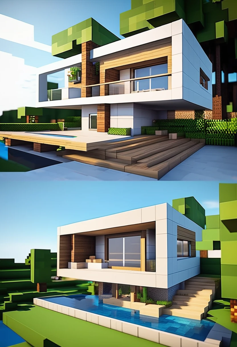 Create a modern Minecraft-style house