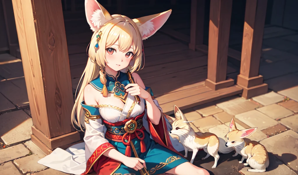 ((Highest quality)), ((masterpiece)), (detailed), One Fennec female, celtic costume, Mori no Shoten,Five fingers