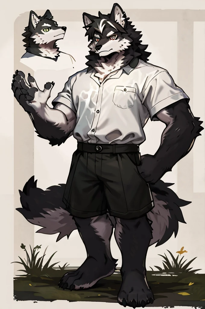 (Thin arms),(Thin legs),masterpiece, best quality, Official Art, Extremely detailed CG unified 8k wallpaper, Ultra Detailed, Best Illustration, , Ink fur, hairy male, Wolf Boy, hairy, Ink fur, 1 Boy,, male focus,, Striped hair, Wolf ears, Animal ears, Single speaker, Ink fur, Bangs, dark hair, White highlights, Medium Hair, Solitary, Ink tail,hairy尾巴,(Black pupil),High target,(campus),,barefoot,(Sexy),((High target and strong)),side,(Delicate eyes:1.2),Inky eyes,male,Solitary,(Inky pupils),(Detailed face),(Sharp eyes),Permanent,(Detailed hands),(Foot details),aldult,type,Moderate,Long legs,(Detailed fingers),(Delicate eyes),(White shirt),(Black shorts),easy,(Big Bag)