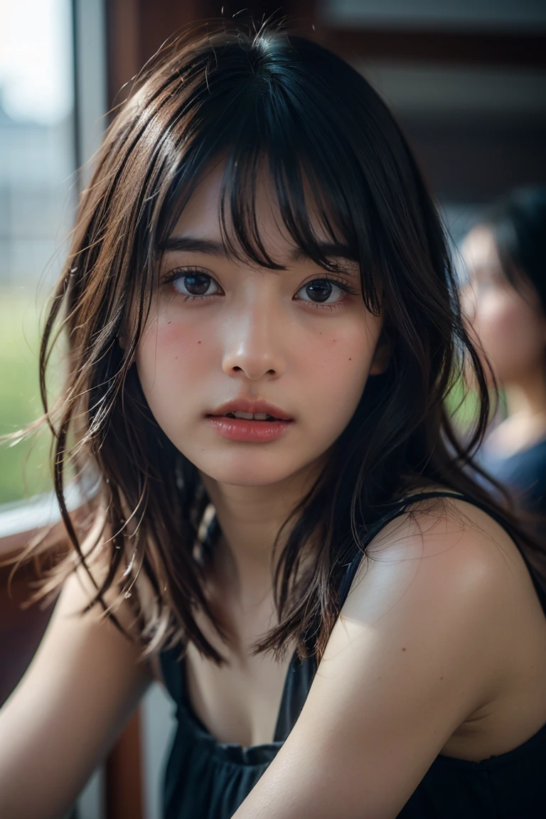((Upper Body:1.3)).Blown by the long wind [Blue-black:.3] hair,Looking at the audience, (Tabletop:1.3), (8K, Realistic, RAW Photos, Highest quality: 1.4 Japanese, (1 Girl), Beautiful Face, (Realistic face),{Wavy medium hair|Front hair long bob|short hair with long bangs}{Black hair|Brown hair|Blonde hair}, Beautiful hairstyle, Realistic eyes, Beautiful and beautiful eyes, (Realistic skin), Beautiful Skin, charm, Ultra-high resolution, Surreal, Very detailed, Golden Ratio,Female student peeing in toilet、shame(Blushing:1.3),(Upper Bodyは裸:1.2),Small areola、I can see your belly button