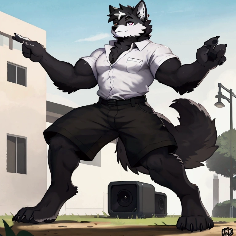 (Thin arms),(Thin legs),masterpiece, best quality, Official Art, Extremely detailed CG unified 8k wallpaper, Ultra Detailed, Best Illustration, , Ink fur, hairy male, Wolf Boy, hairy, Ink fur, 1 Boy,, male focus,, Striped hair, Wolf ears, Animal ears, Single speaker, Ink fur, Bangs, dark hair, White highlights, Medium Hair, Solitary, Ink tail,hairy尾巴,(Black pupil),High target,(campus),,barefoot,(Sexy),((High target and strong)),side,(Delicate eyes:1.2),Inky eyes,male,Solitary,(Inky pupils),(Detailed face),(Sharp eyes),Permanent,(Detailed hands),(Foot details),aldult,type,Moderate,Long legs,(Detailed fingers),(Delicate eyes),(White shirt),(Black shorts),easy,(Big Bag)
